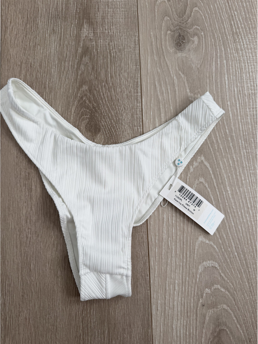 Frankies Bikinis Katarina Ribbed Bikini Bottom in White, Size Medium